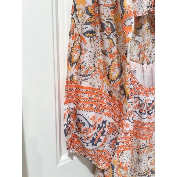 Free People Mini Pocket Dress Sun Ruffle Printed Long Sleeve Cut Out Back Button - Picture 10 of 12